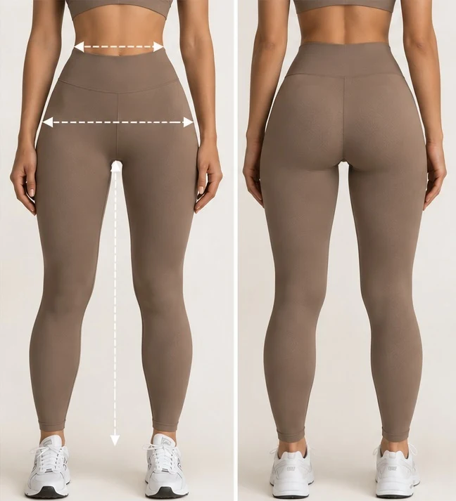 Model with marked measurement points for the leggings.